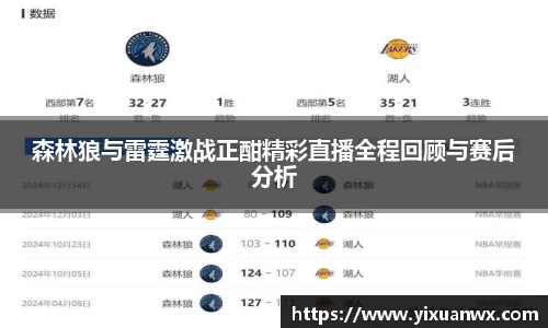 森林狼与雷霆激战正酣精彩直播全程回顾与赛后分析
